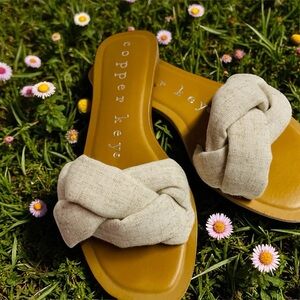 Copper Key Women's Cream Braided Slide Sandals